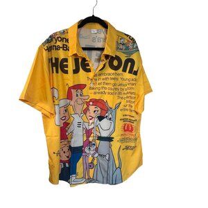 The Jetsons Cartoon Graphic Print Button Up Shirt Yellow Retro Hanna-Barbera 3XL
